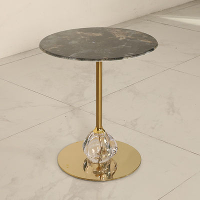 Round Shiny Finish Stainless Steel End Table Gold Metal Base Unique Marble Top