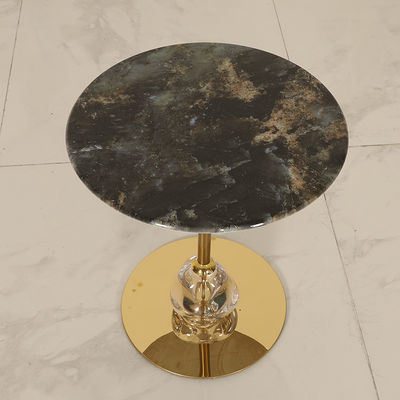 Round Shiny Finish Stainless Steel End Table Gold Metal Base Unique Marble Top