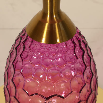 Purple Glasss Top Unique Design Shiny Finish Stainless Steel End Table Gold Metal Base