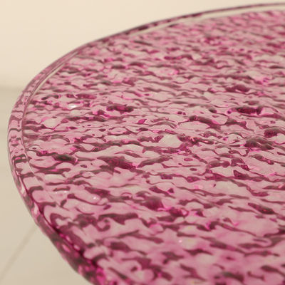Purple Glasss Top Unique Design Shiny Finish Stainless Steel End Table Gold Metal Base