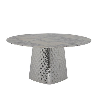 Shiny Silver Round Stainless Steel Dining Table Customized Marble Top Dining Table