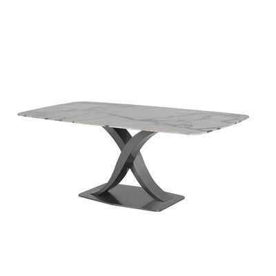 Iron Base Rectangle Dining Table Marble And Stainless Steel Dining Table