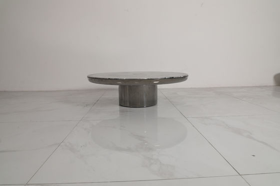 Brushed Stainless Steel Round Coffee Table With Natural Marble Top