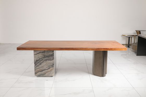 Ceramic Wood Glass Top Dining Table with Marble Base