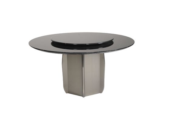 Customizable Steel Finish Dining Table With Glass Top Round Table For Home Use
