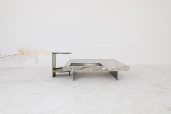 Natural Marble Top Square Coffee Table With Matte Black Legs Home Use