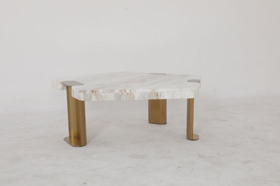 Delicate Brushed Gold Stainless Steel Coffee Tea Table With Marble Table Top